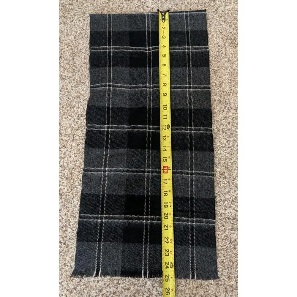 Gray Black Plaid Cashmere & Lambswool Scarf Imported